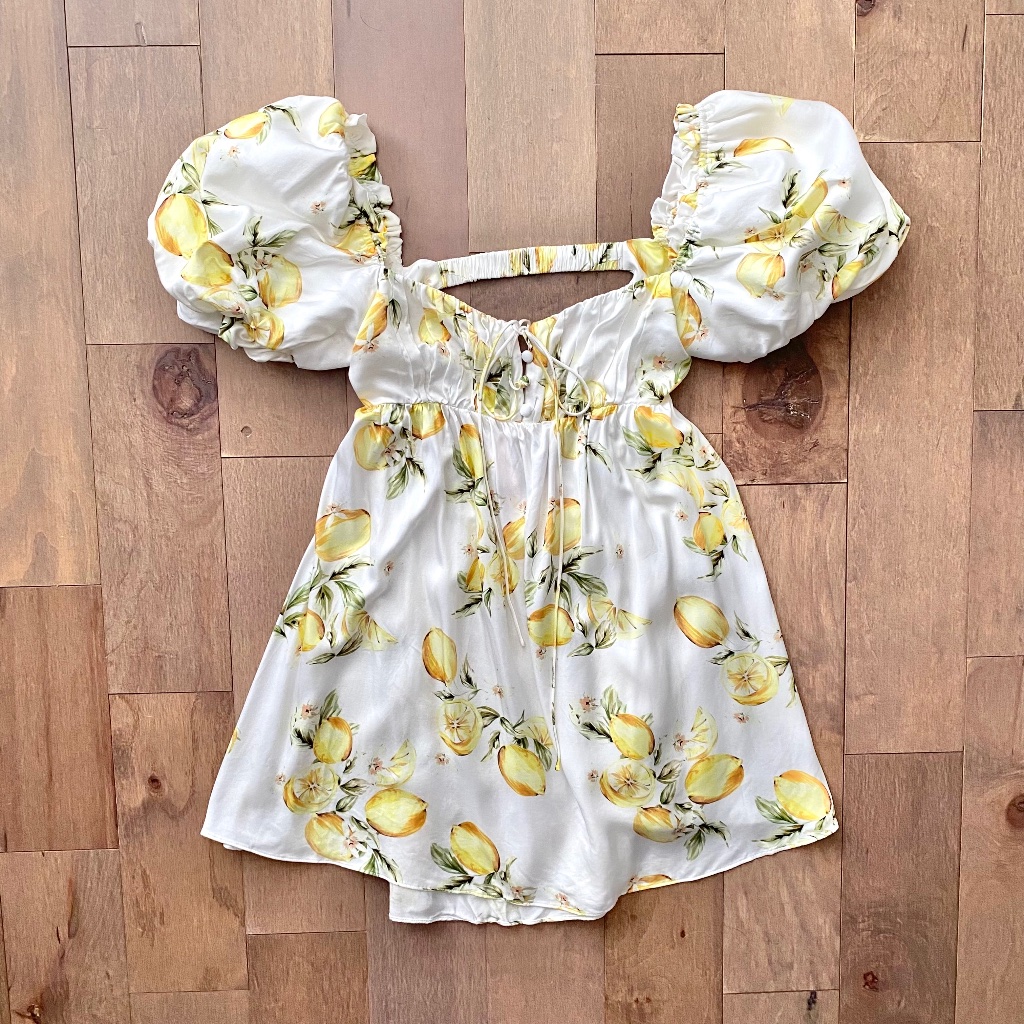For Love & Lemons X Victoria's Secret Nwt Lemon Print Serafina Mini Dress Large